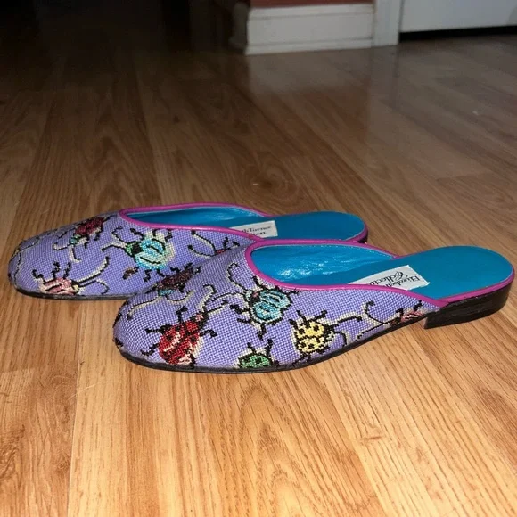 Vintage Ladybug Metallic Mules Slides Elizabeth Turner Collection Made in Italy - Picture 4 of 9